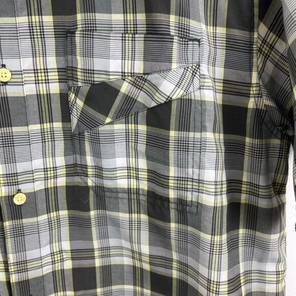 Prana Yellow & Brown Plaid Short Sleeve Shirt with Embroidery Design - Picture 3 of 11